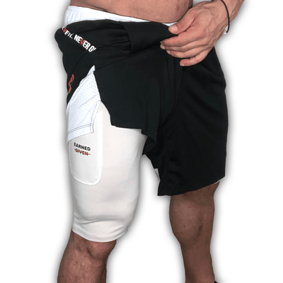 Never Quit. Never Give Up. Training Compression Shorts - Black/White