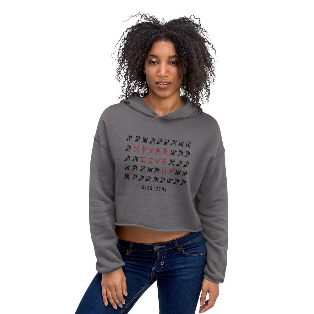 Never Give Up Crop Hoodie Grey