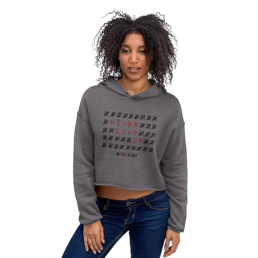 Never Give Up Crop Hoodie Grey